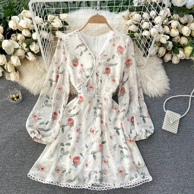 Women's Floral Printed Mini Dress with Buttons - Wnkrs