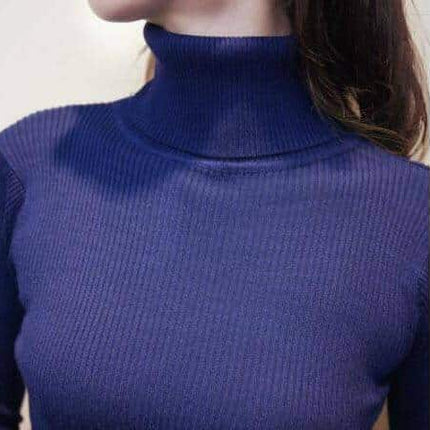 Women's Knitted Solid Color Turtleneck Dress - wnkrs