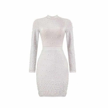 Women's Long Sleeved Beaded Round Neck Dress - Wnkrs