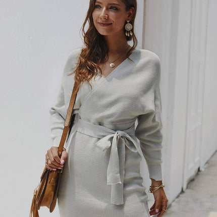 Women's Ribbed Fabric Wrap Sweater Dress - Wnkrs