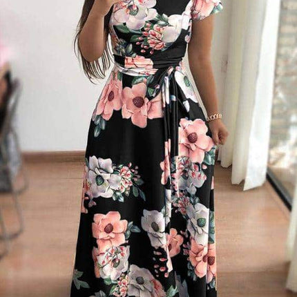 Women's Rose Printed Maxi Party Dress - Wnkrs