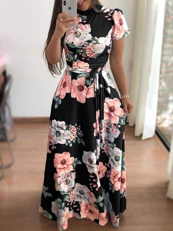Women's Rose Printed Maxi Party Dress - Wnkrs