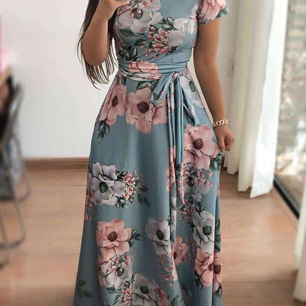 Women's Rose Printed Maxi Party Dress - Wnkrs