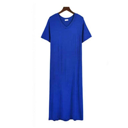 Women's Solid V-Neck Short Sleeved Summer T-Shirt Dress - Wnkrs
