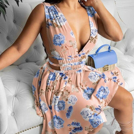 Women's V-Neck Sleeveless Printed Dress - Wnkrs